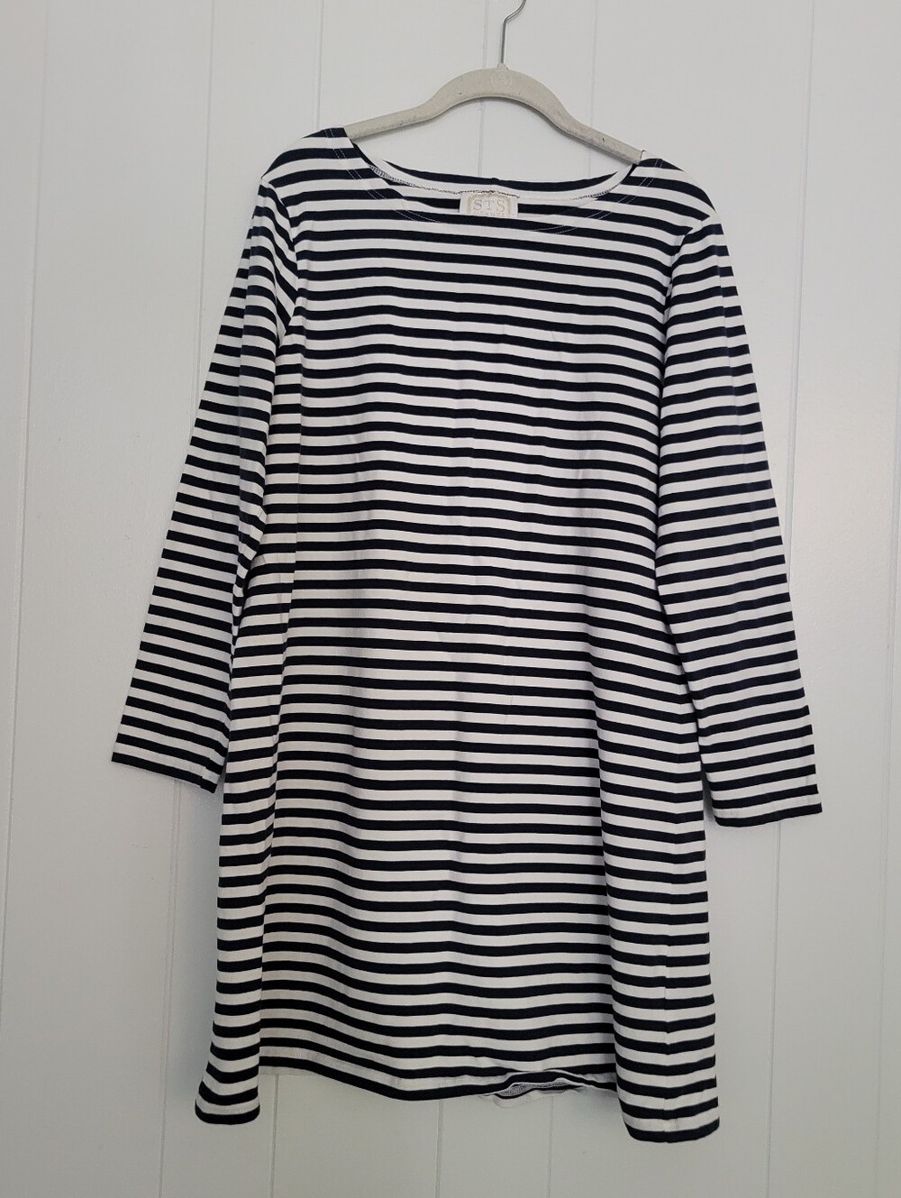 Sail To Sable Striped Long Sleeve Dress Navy Blue & White Preppy Nautical XL